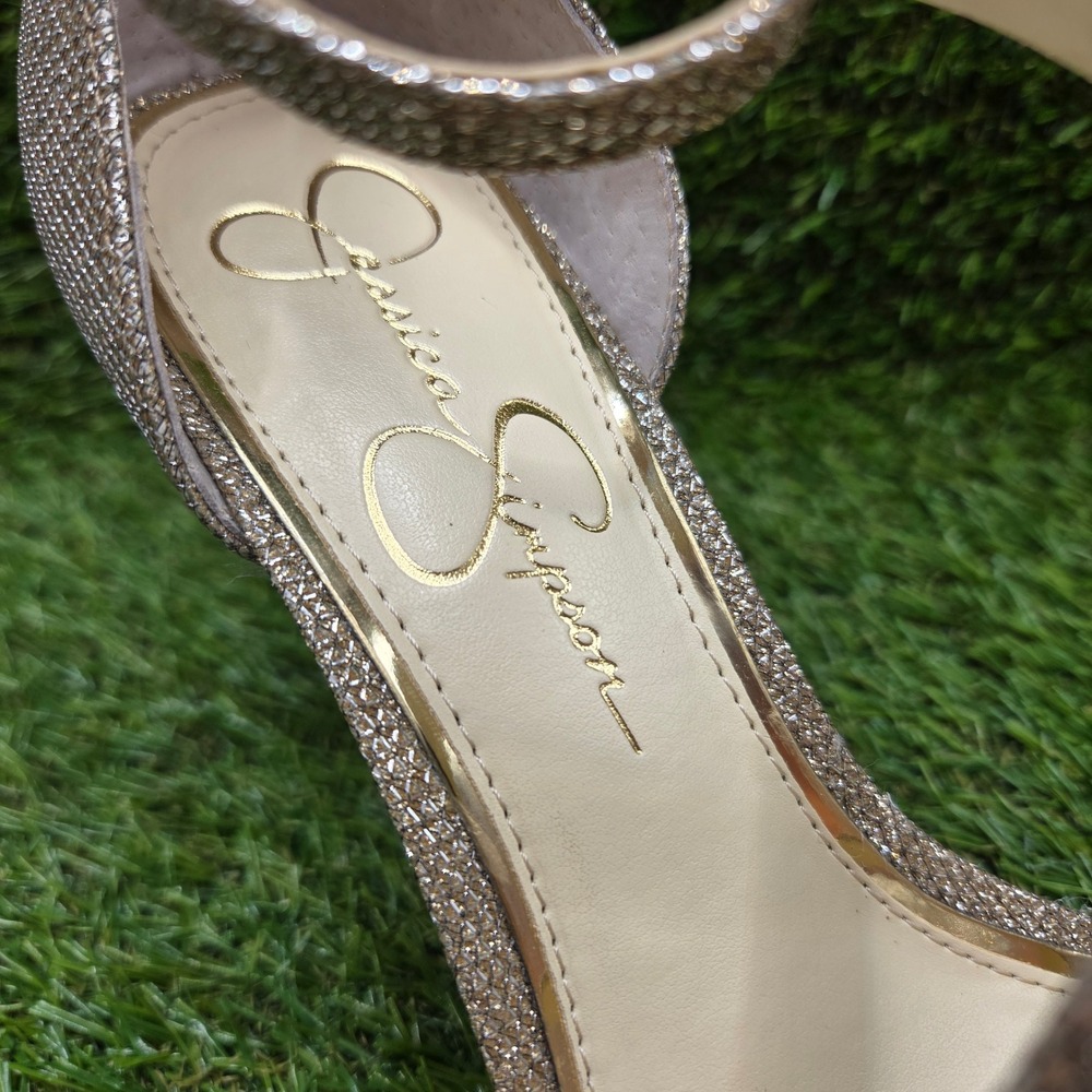 Jessica Simpson Rayli 2 SIZE 8 Women's Stiletto Glitter Dress Sandals Gold - Picture 4 of 9